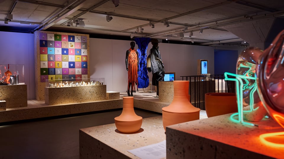 Ung Svensk Form 2026 exhibition with furniture, clothing, ceramics and light installations